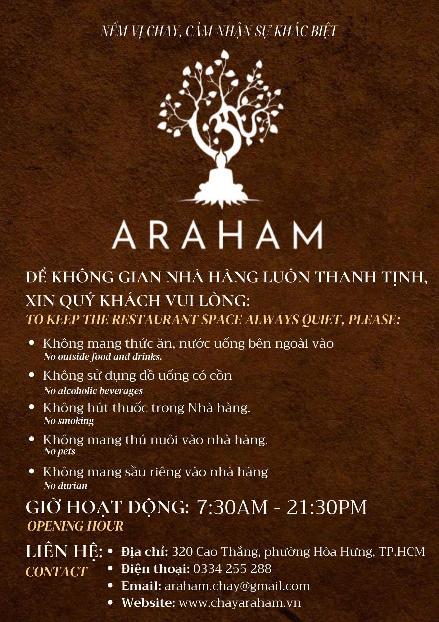 Menu Chay Araham - Cao Thắng 1 