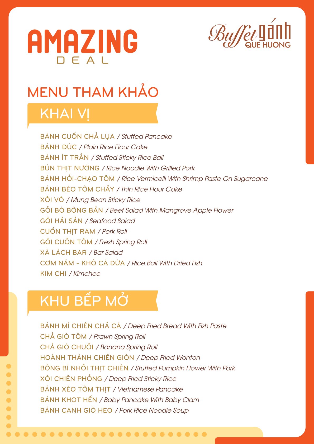 Menu Buffet Gánh Quê Hương – Phạm Ngũ Lão 2 