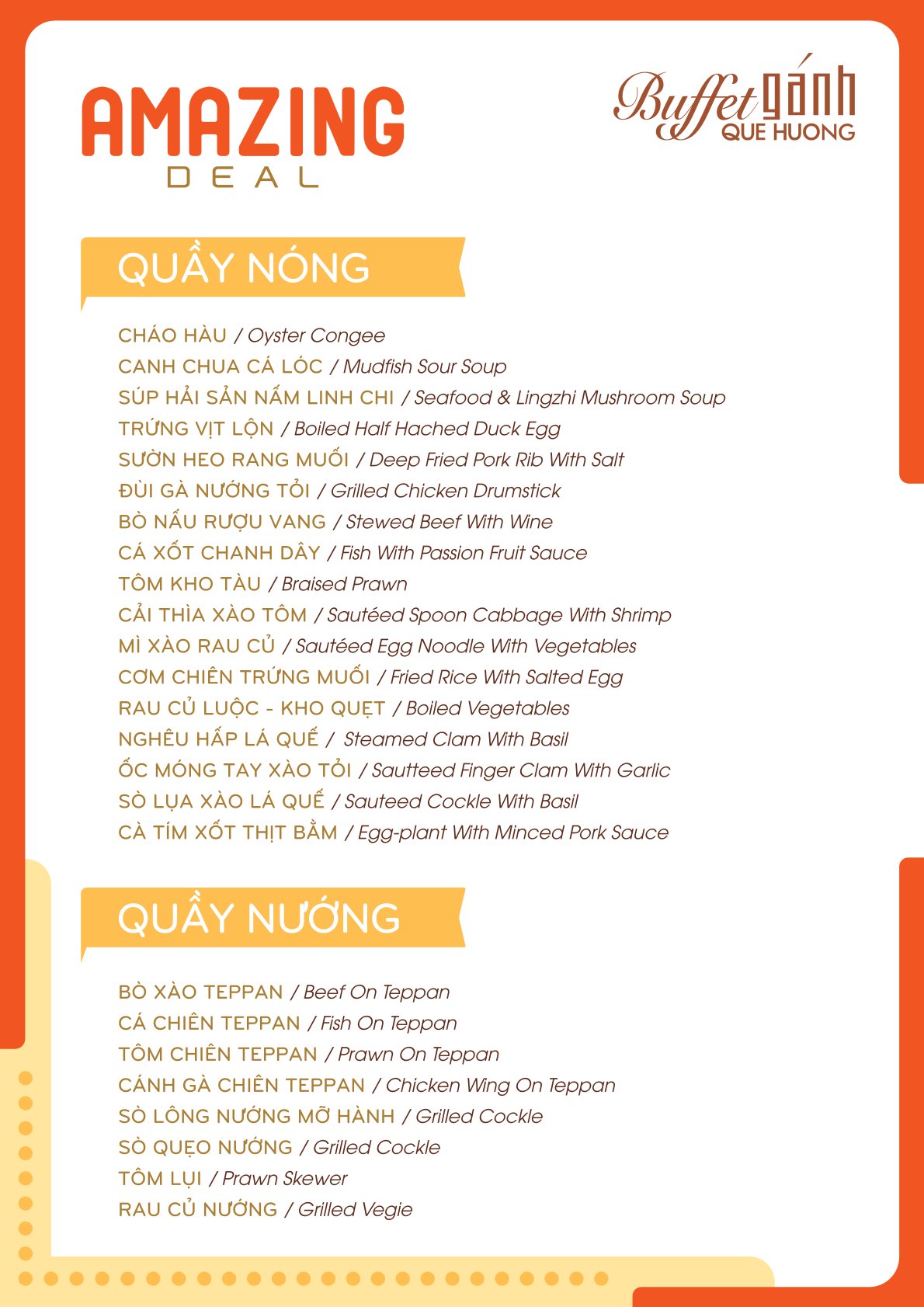 Menu Buffet Gánh Quê Hương – Phạm Ngũ Lão 3 