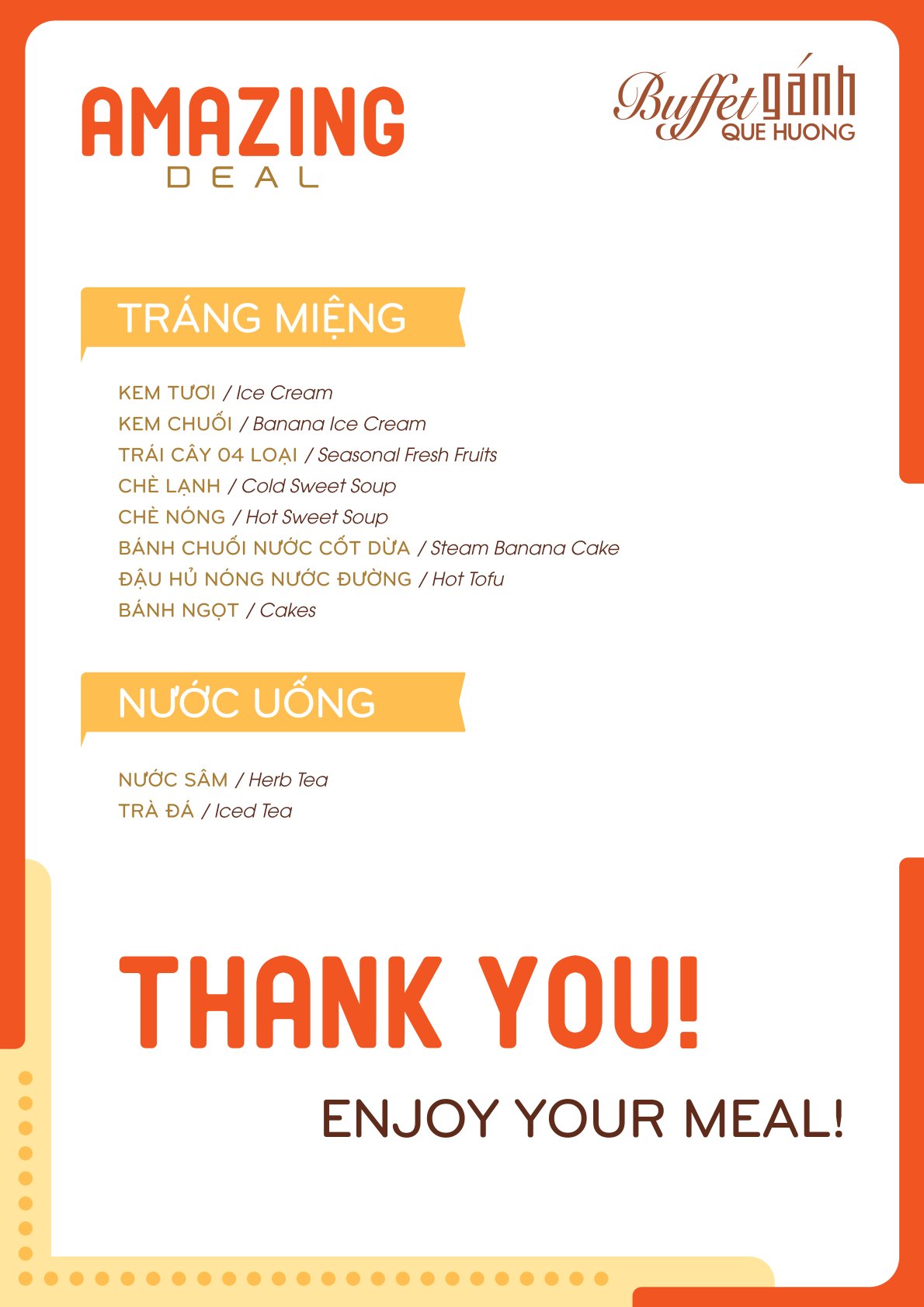 Menu Buffet Gánh Quê Hương – Phạm Ngũ Lão 4 