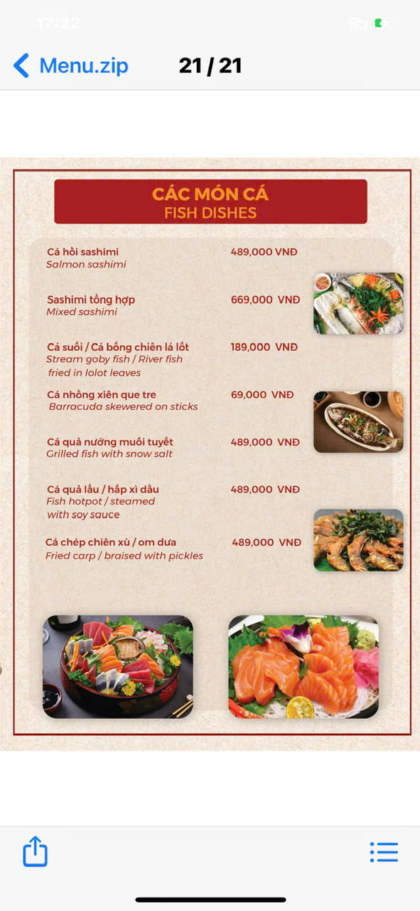 Menu Nhà hàng Mộc Phố - Mai Hắc Đế 2 