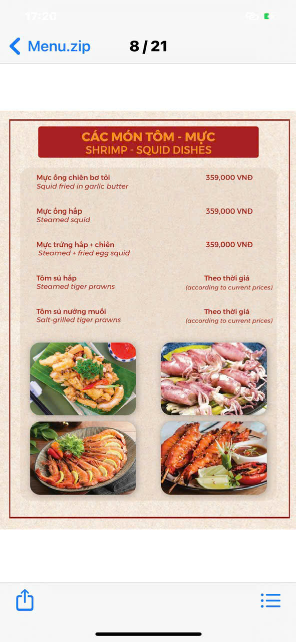 Menu Nhà hàng Mộc Phố - Mai Hắc Đế 3 