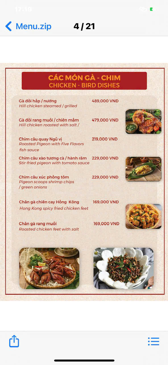 Menu Nhà hàng Mộc Phố - Mai Hắc Đế 5 