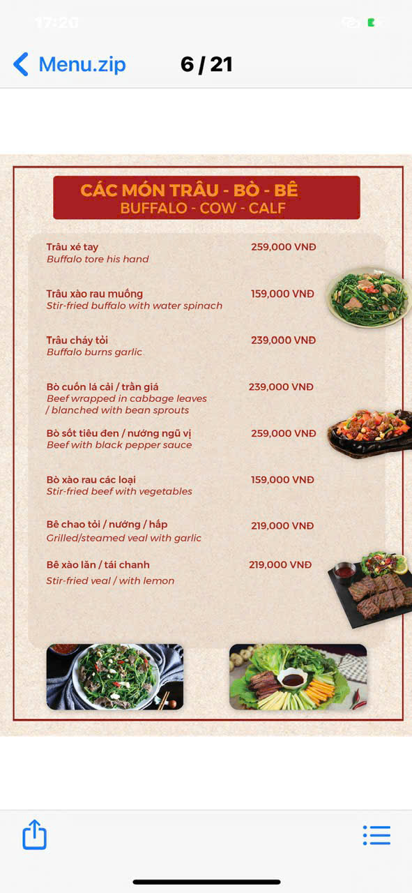 Menu Nhà hàng Mộc Phố - Mai Hắc Đế 6 
