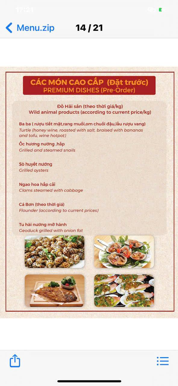 Menu Nhà hàng Mộc Phố - Mai Hắc Đế 7 