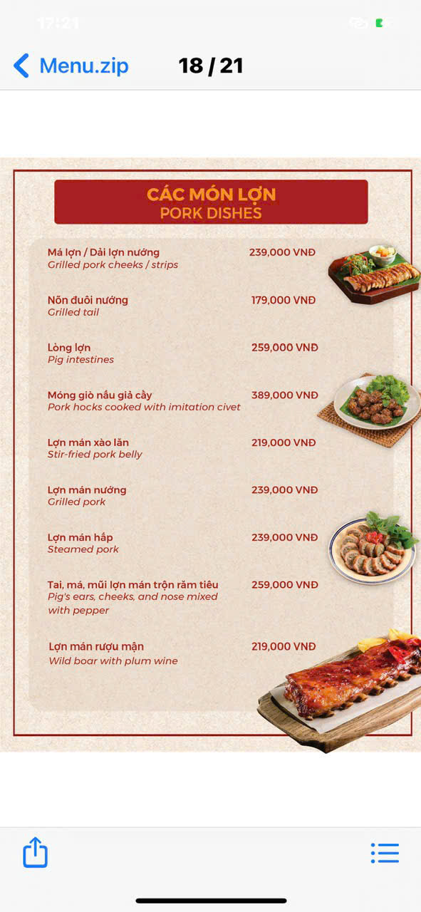 Menu Nhà hàng Mộc Phố - Mai Hắc Đế 8 