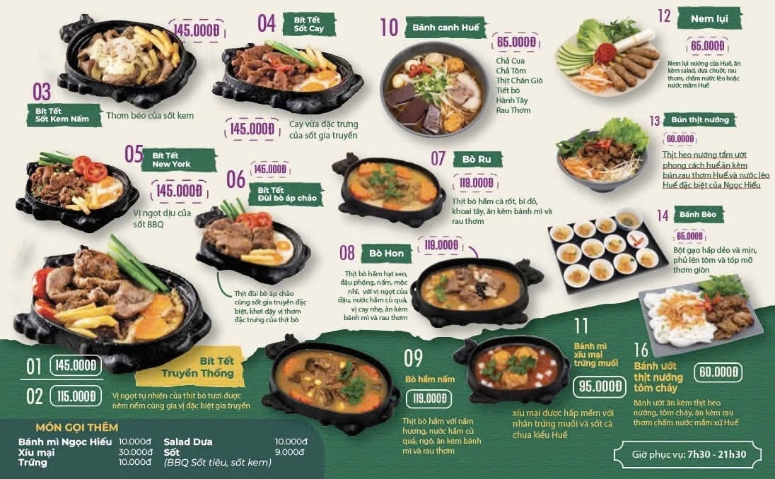 Menu Bít Tết Ngọc Hiếu - Hoàng Thành Villas 1