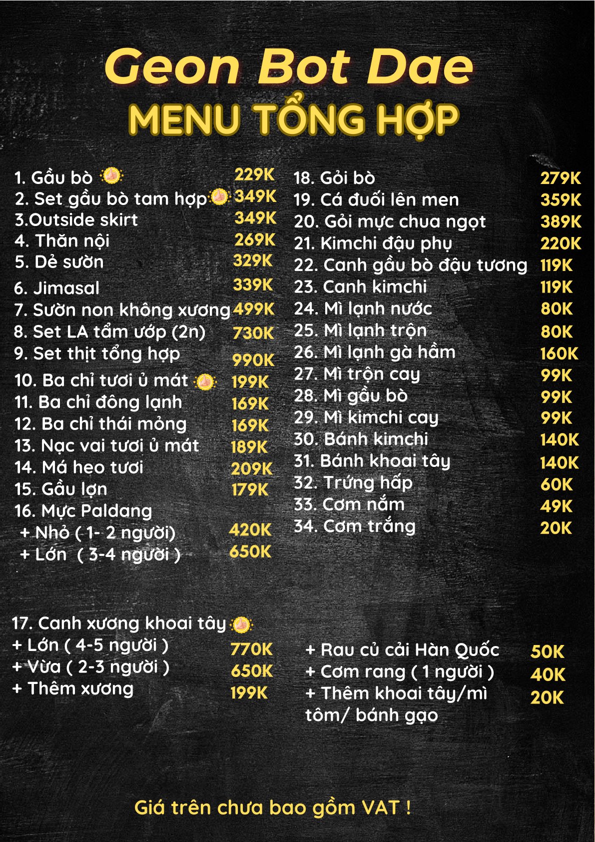 Menu Geon Bot Dae - KĐT Mỹ Đình 2