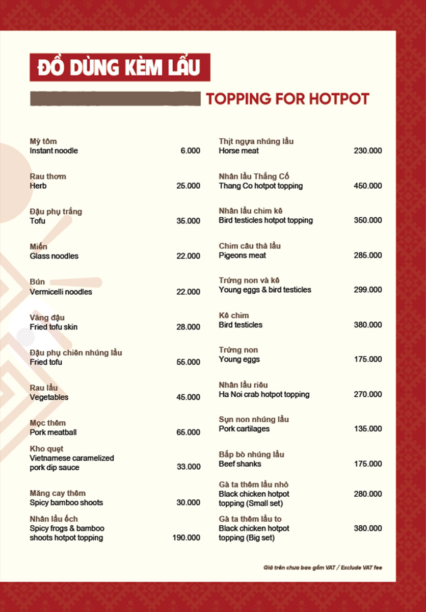 Menu Quán Kiến - Tuệ Tĩnh 15 