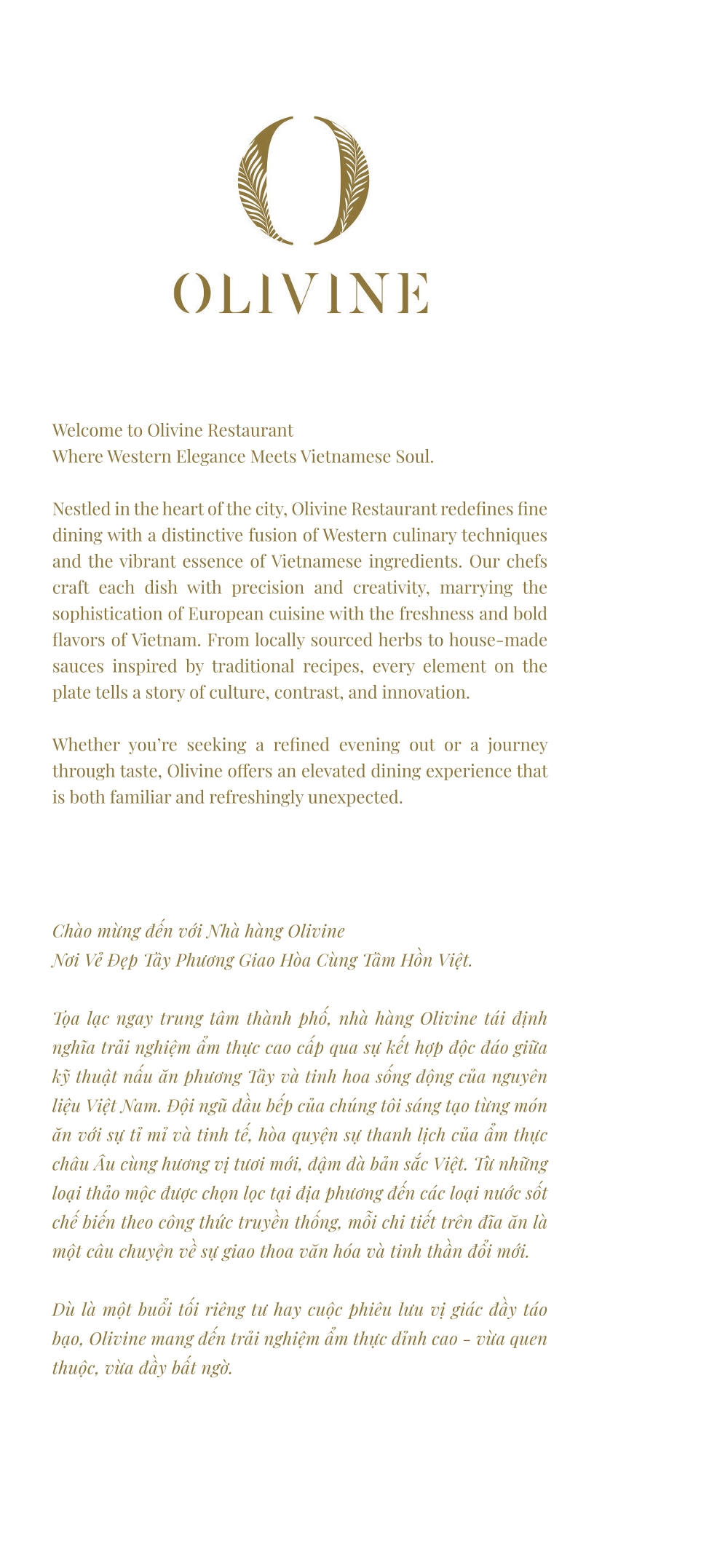 Menu Nhà hàng Olivine - Đường Thành 2 