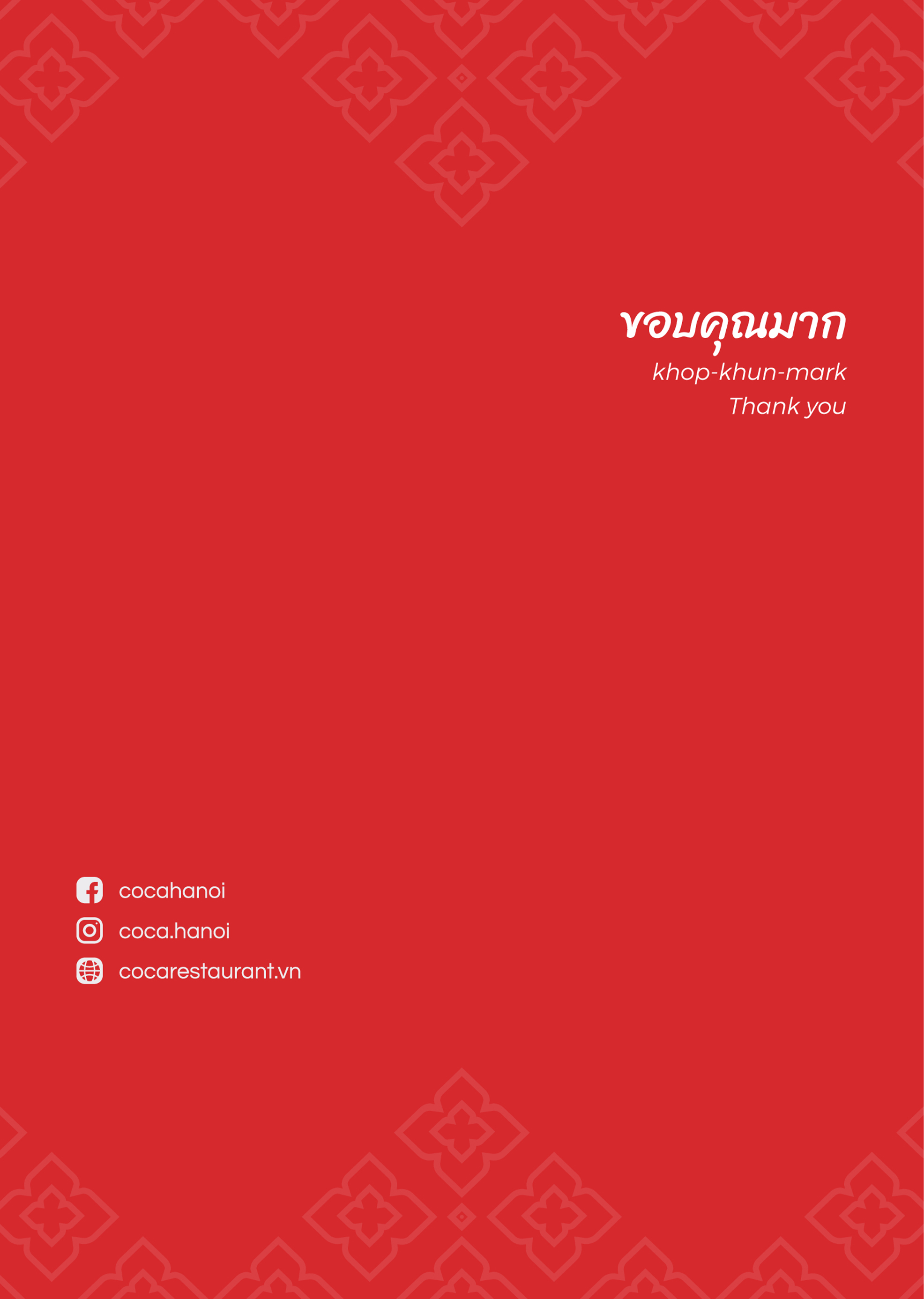 Menu COCA Restaurant - Đào Tấn 2 