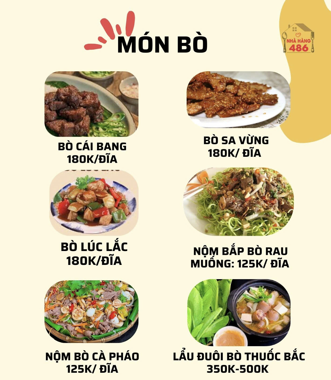Menu Nhà hàng 486 - An Khánh 6