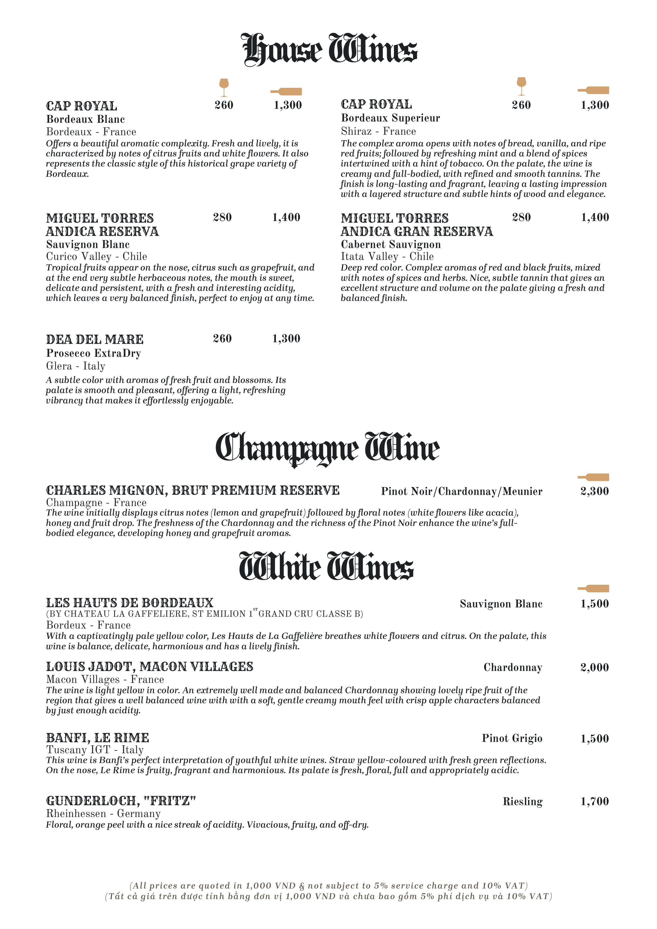 Menu Mun Dining - Le Chanvre Hanoi Hotel & Spa Hàng Gai 9 