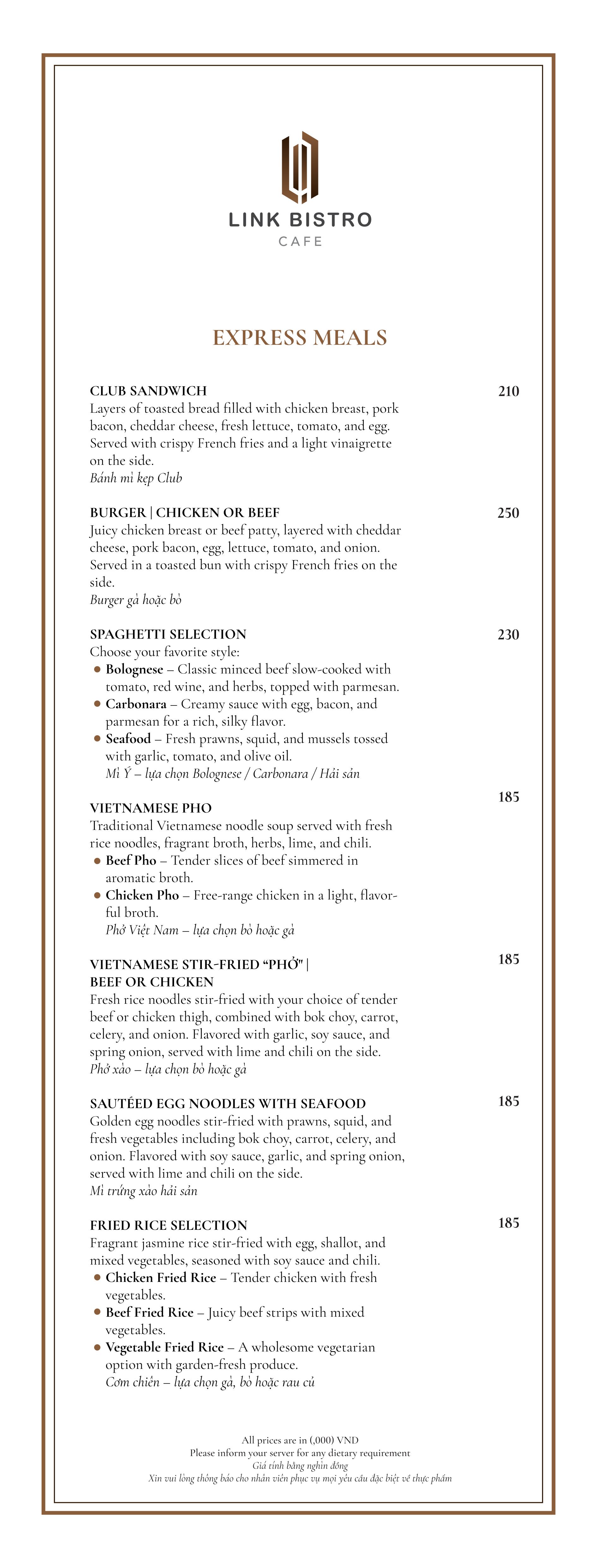 Menu Link Bistro Cafe - Bà Triệu 1