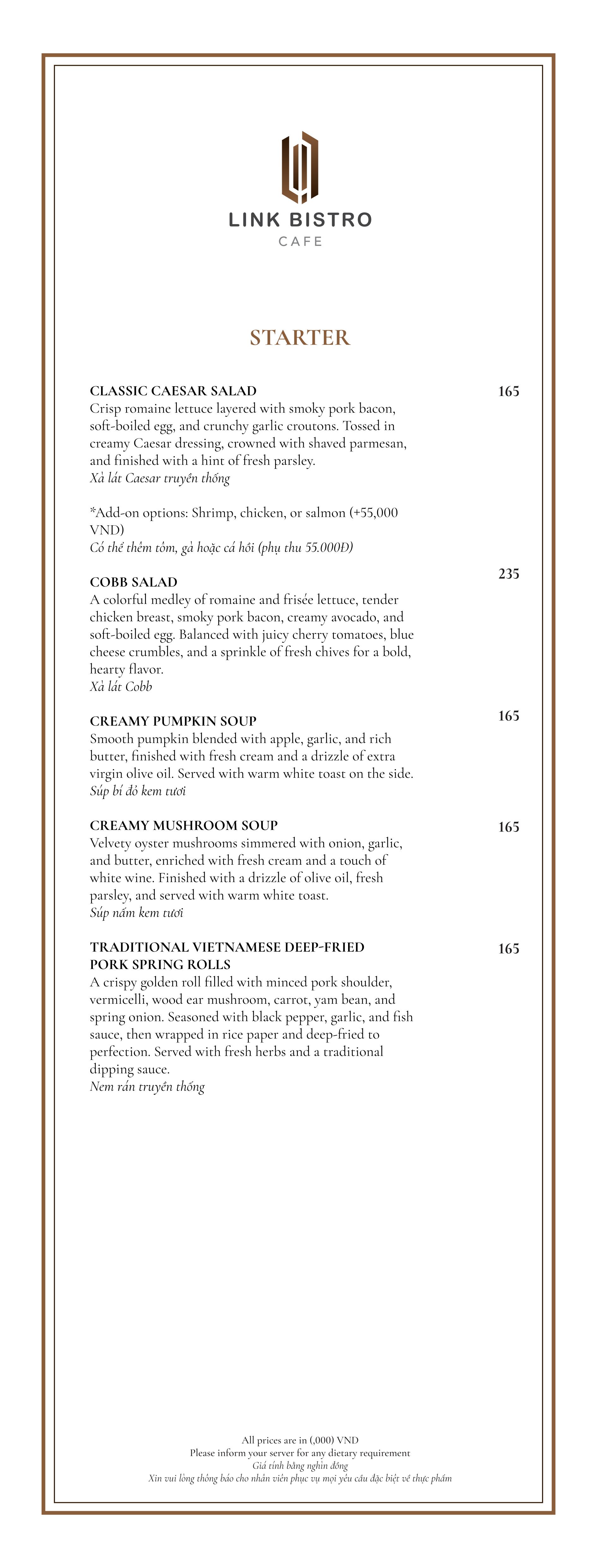 Menu Link Bistro Cafe - Bà Triệu 2