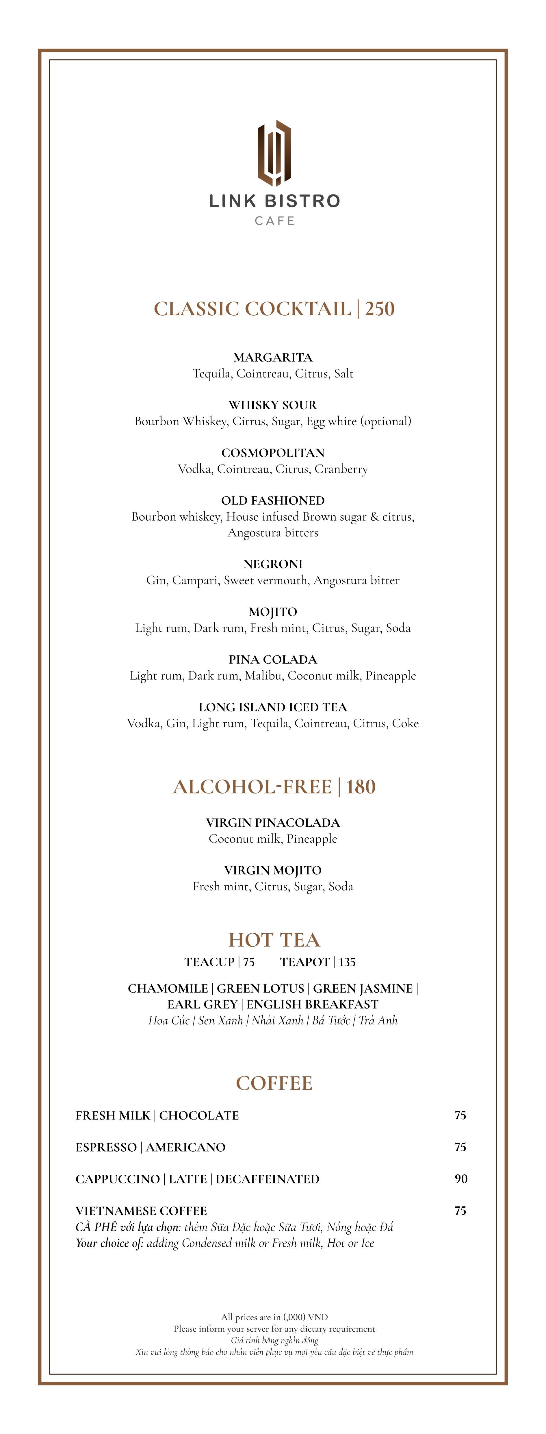 Menu Link Bistro Cafe - Bà Triệu 4