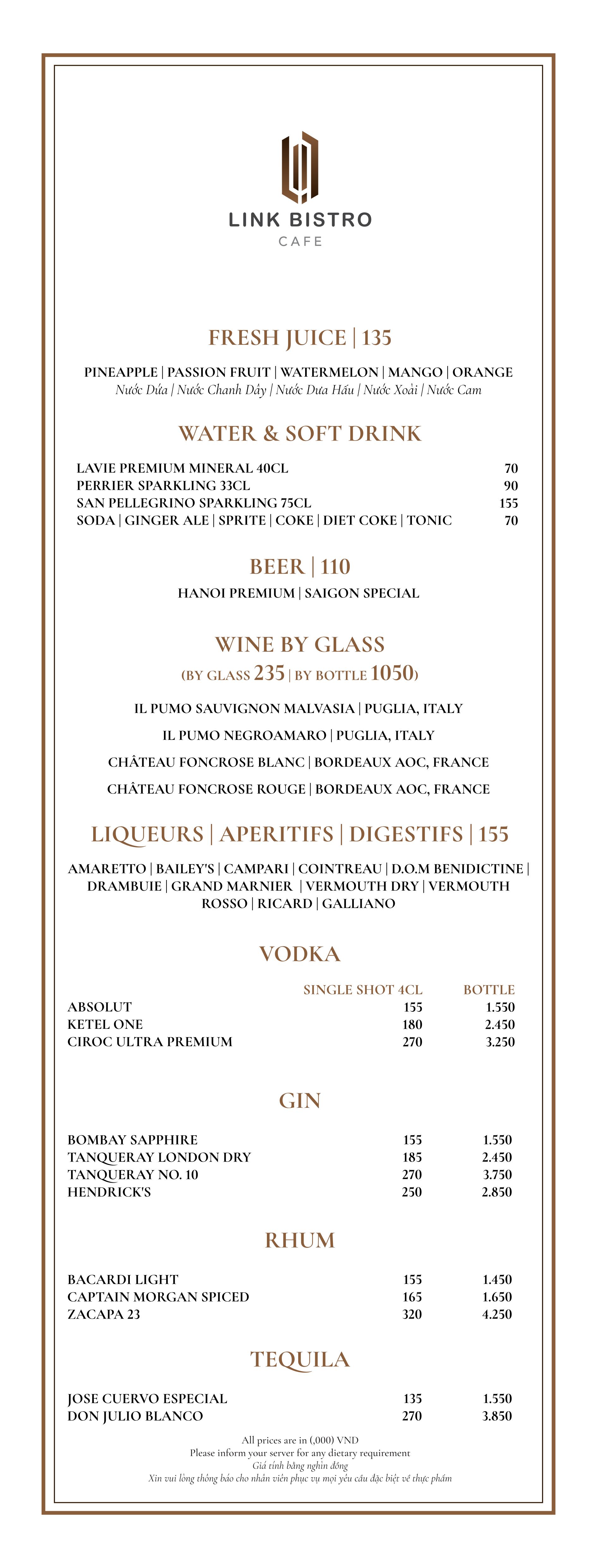 Menu Link Bistro Cafe - Bà Triệu 6