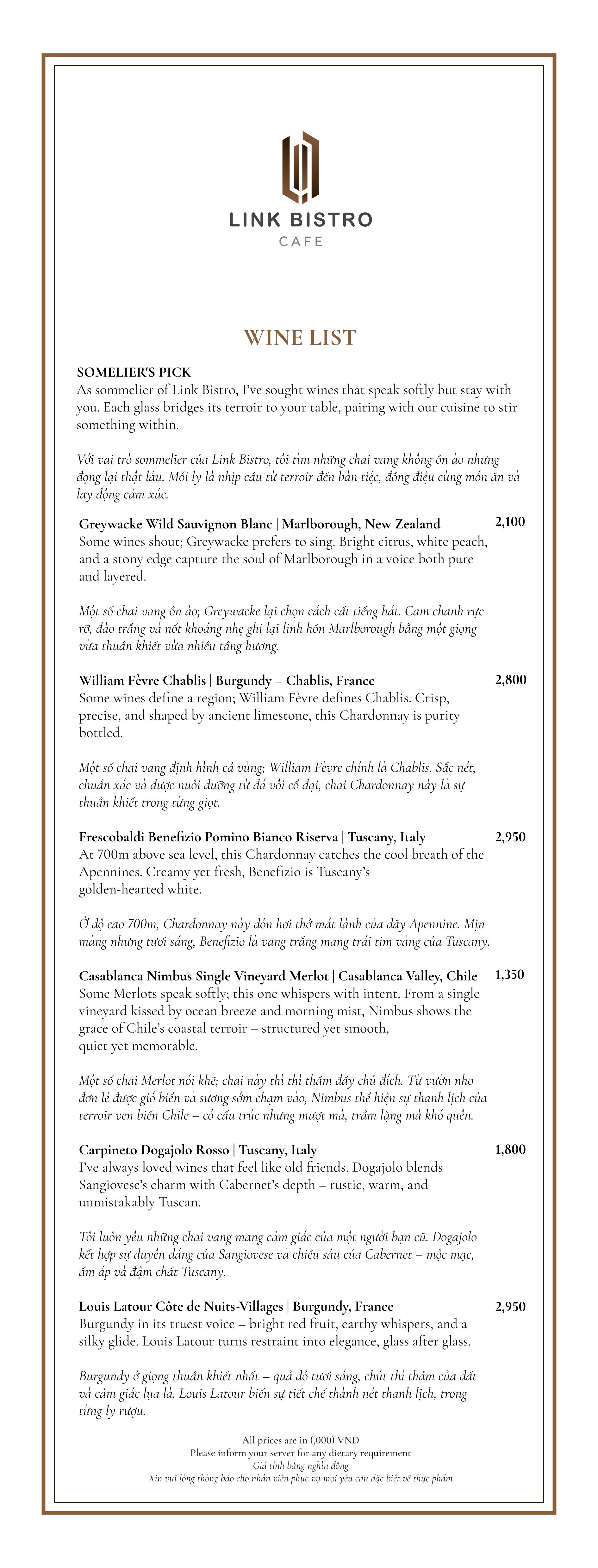 Menu Link Bistro Cafe - Bà Triệu 8