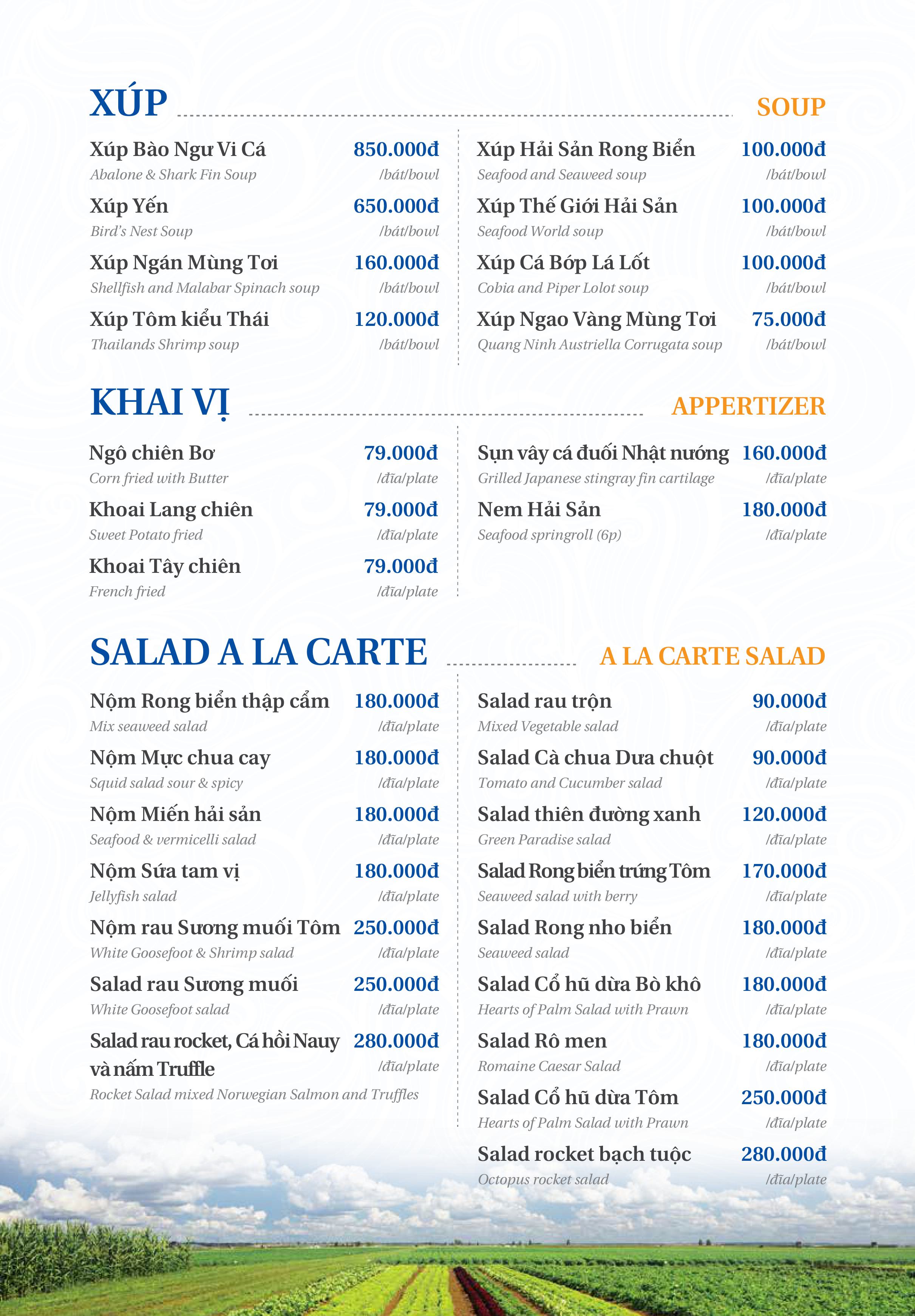 Menu Thế Giới Hải Sản - Trần Hưng Đạo 2 
