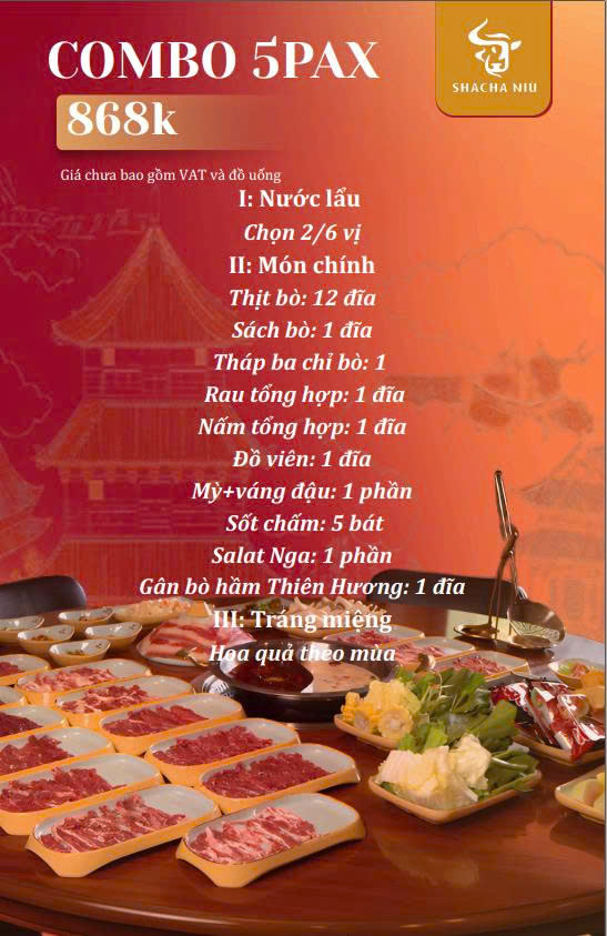 Menu SHACHA NIÚ - Lương Định Của 7 