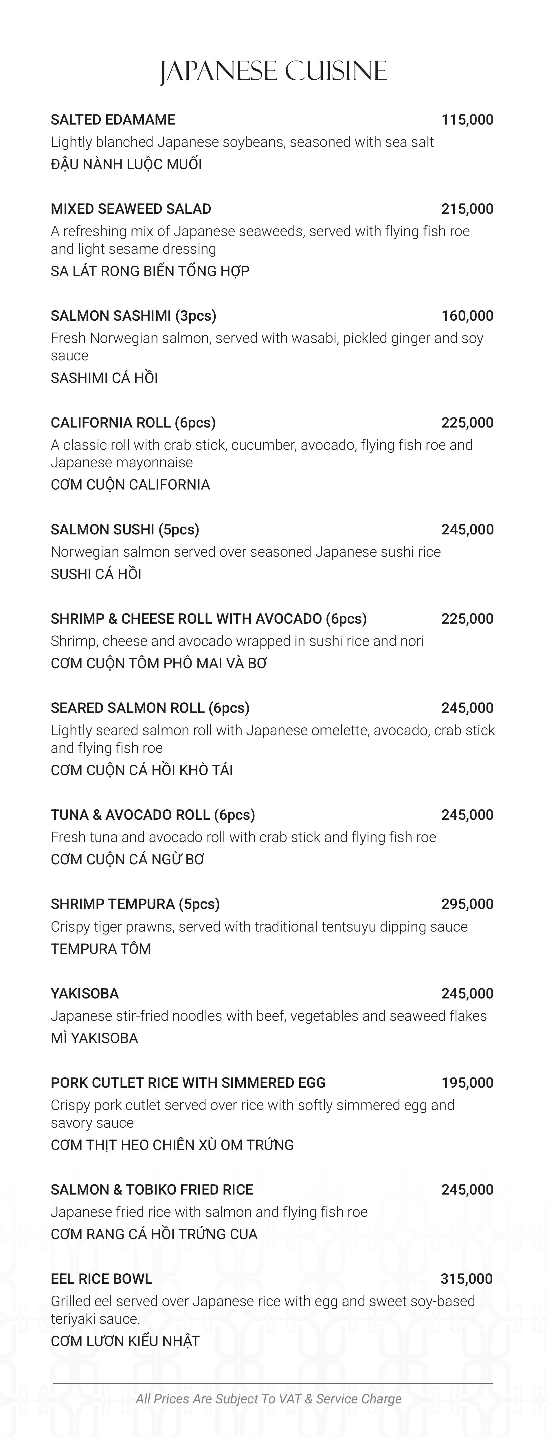 Menu SORA Restaurant - Hàm Long 2 