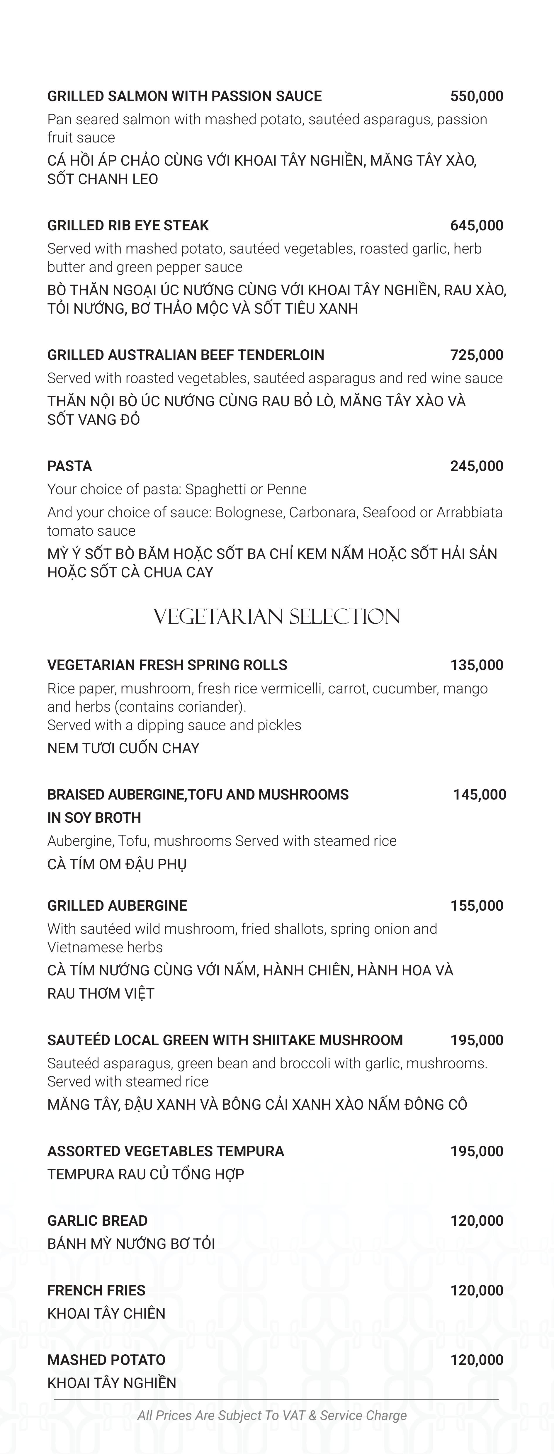 Menu SORA Restaurant - Hàm Long 6 