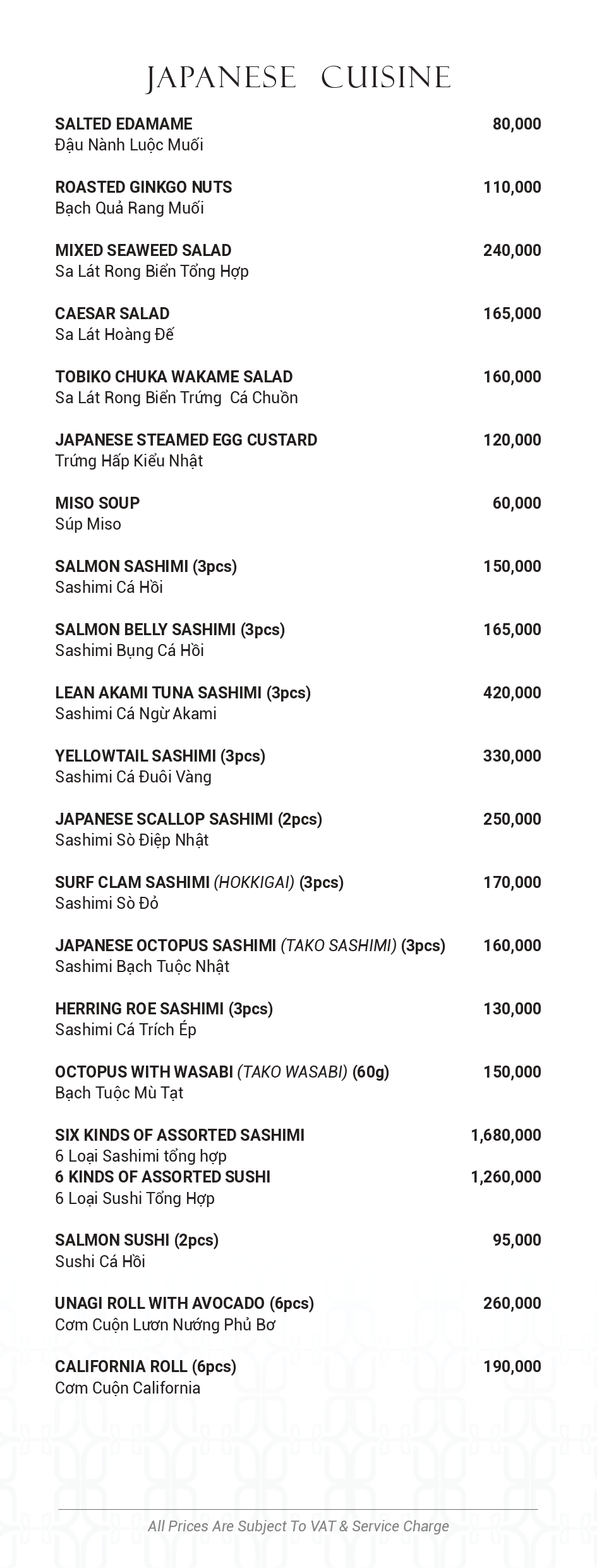 Menu SORA Restaurant - Hàm Long 2 