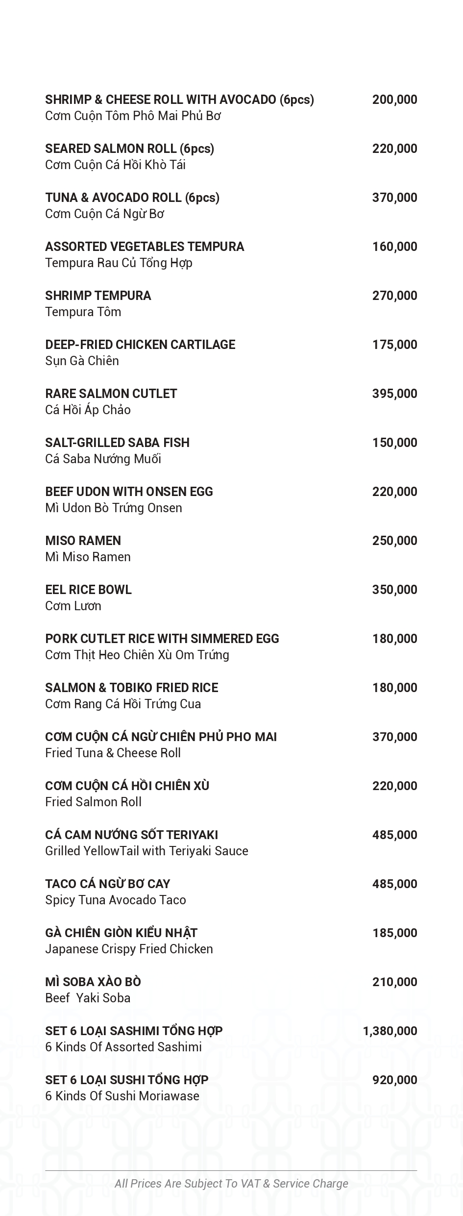 Menu SORA Restaurant - Hàm Long 3 