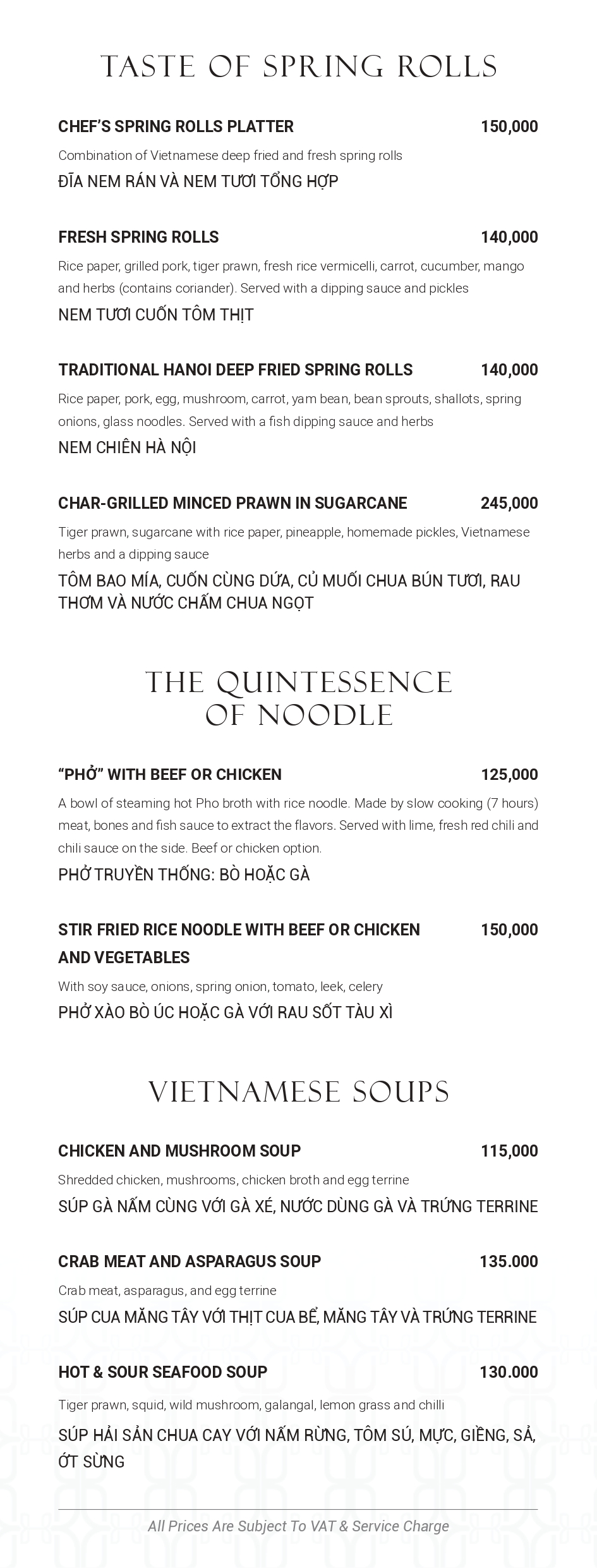Menu SORA Restaurant - Hàm Long 4 