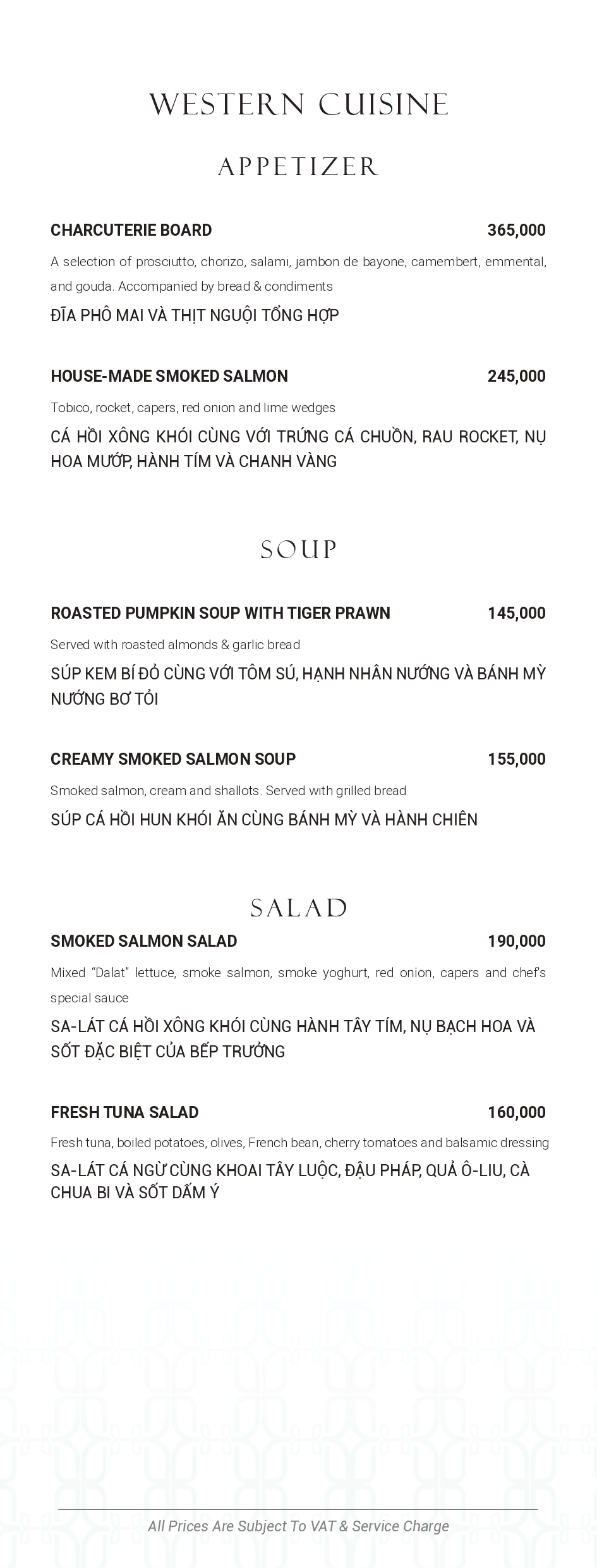 Menu SORA Restaurant - Hàm Long 7 