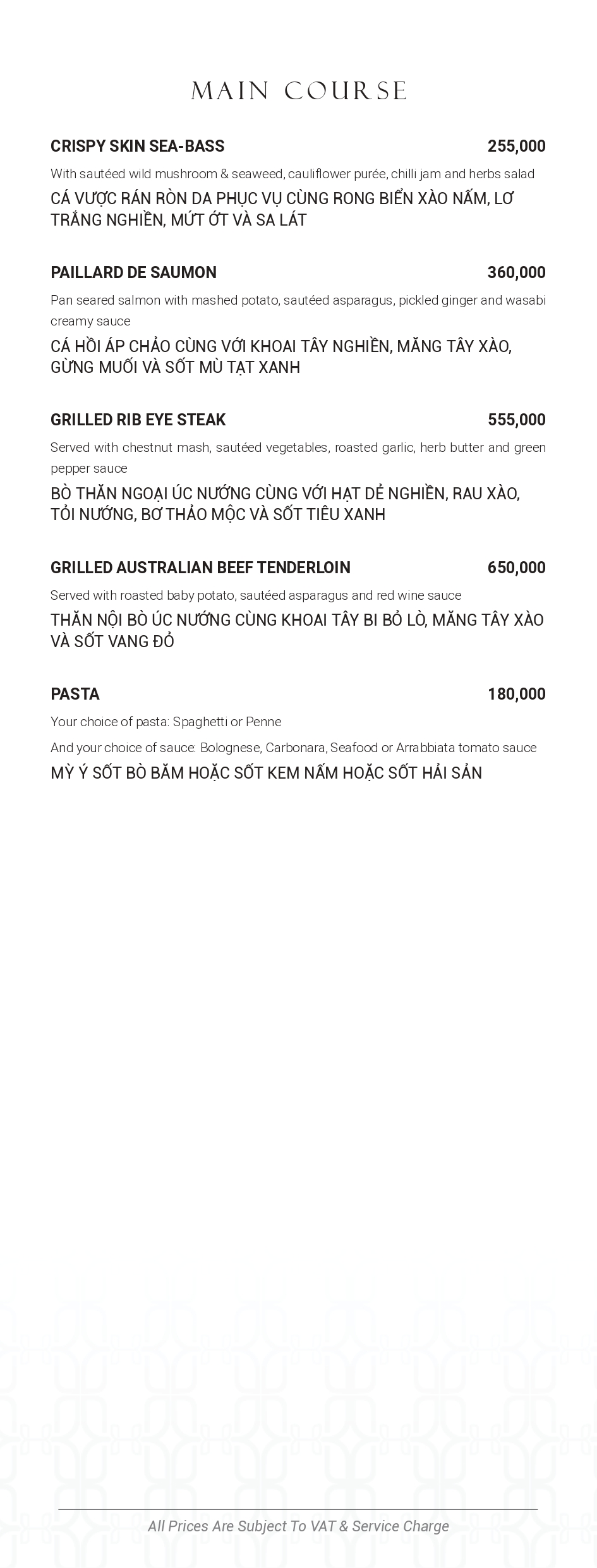 Menu SORA Restaurant - Hàm Long 8 