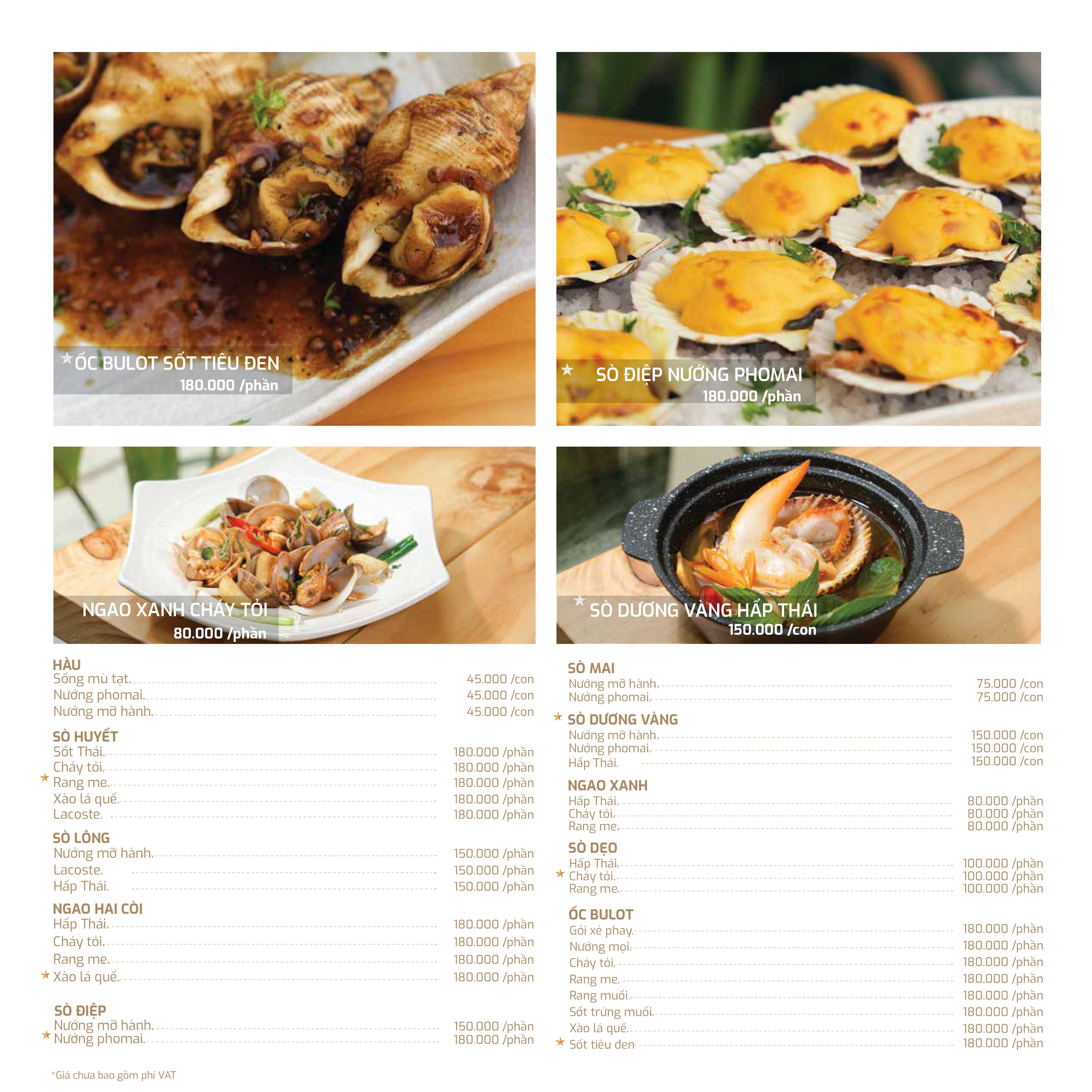 Menu O2 Seafood - Song Hành 9