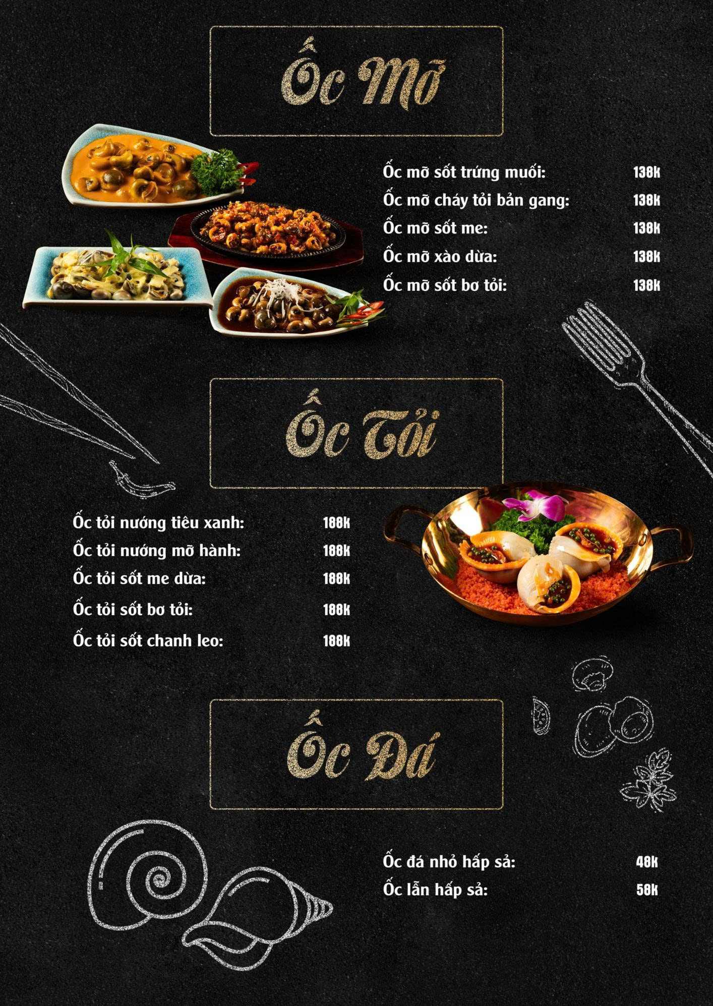Menu Tiệm Ốc 2 Tay - 76 Ngọc Khánh 2