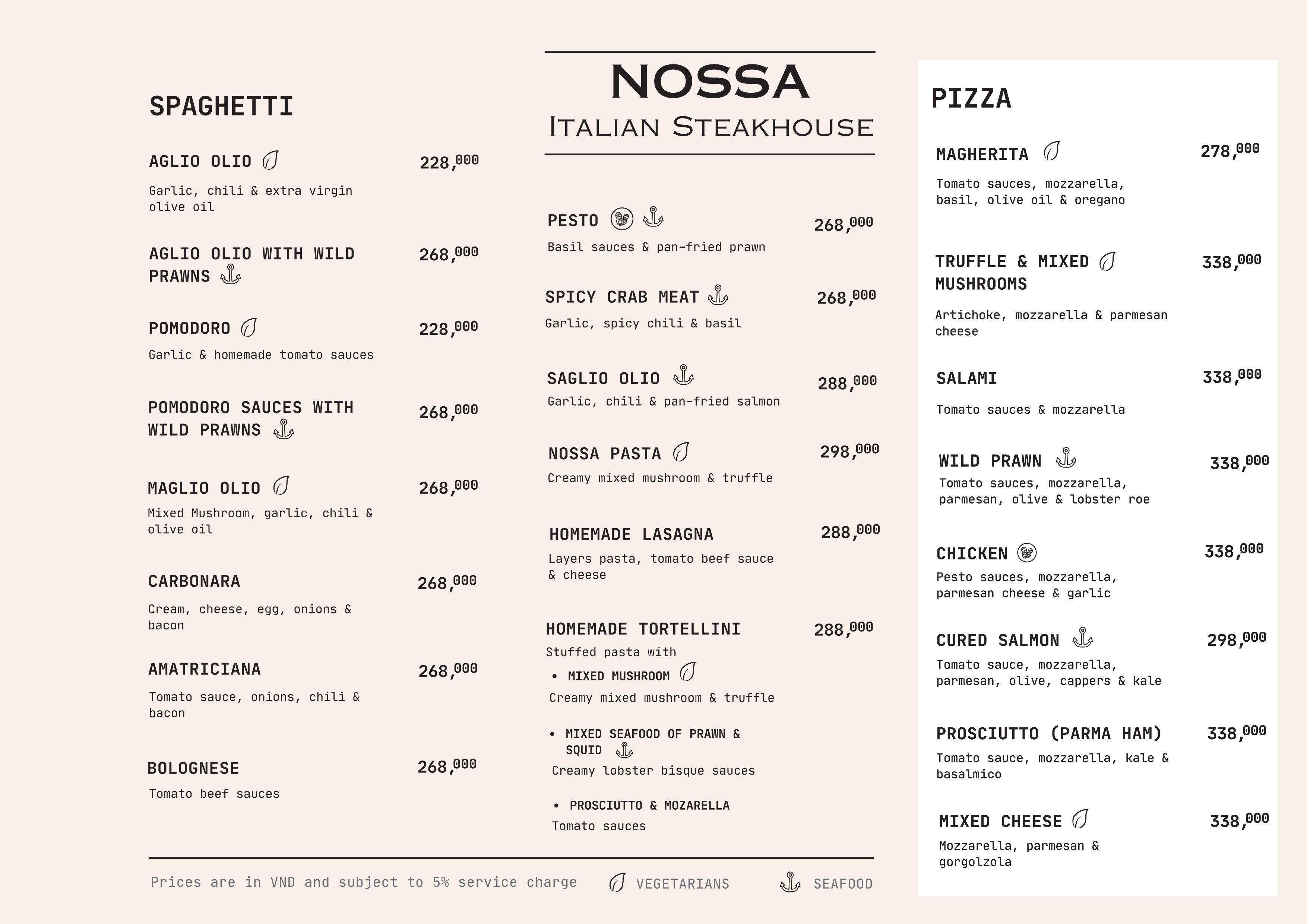 Menu NOSSA Italian steakhouse - Phạm Hồng Thái 2
