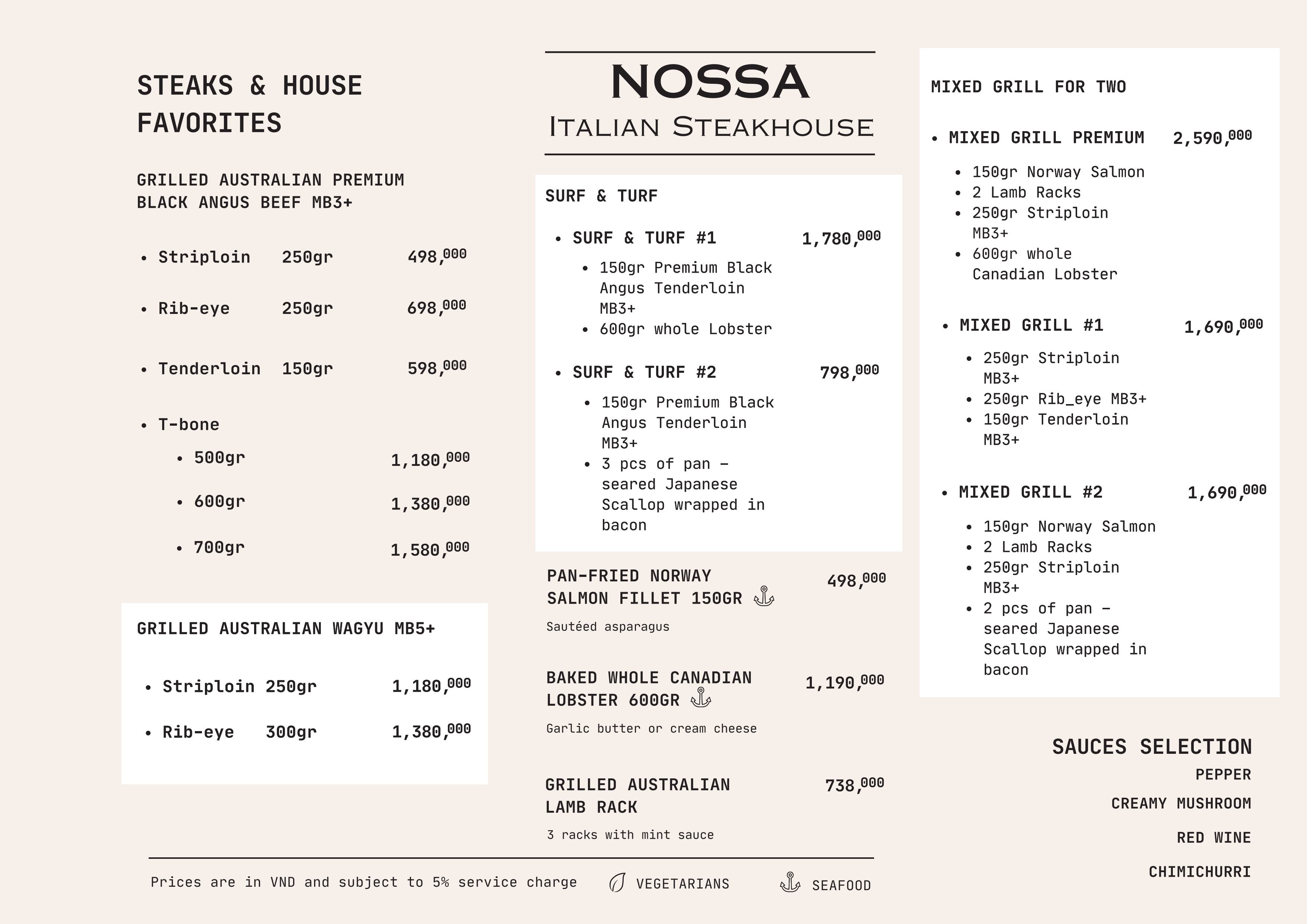 Menu NOSSA Italian steakhouse - Phạm Hồng Thái 3