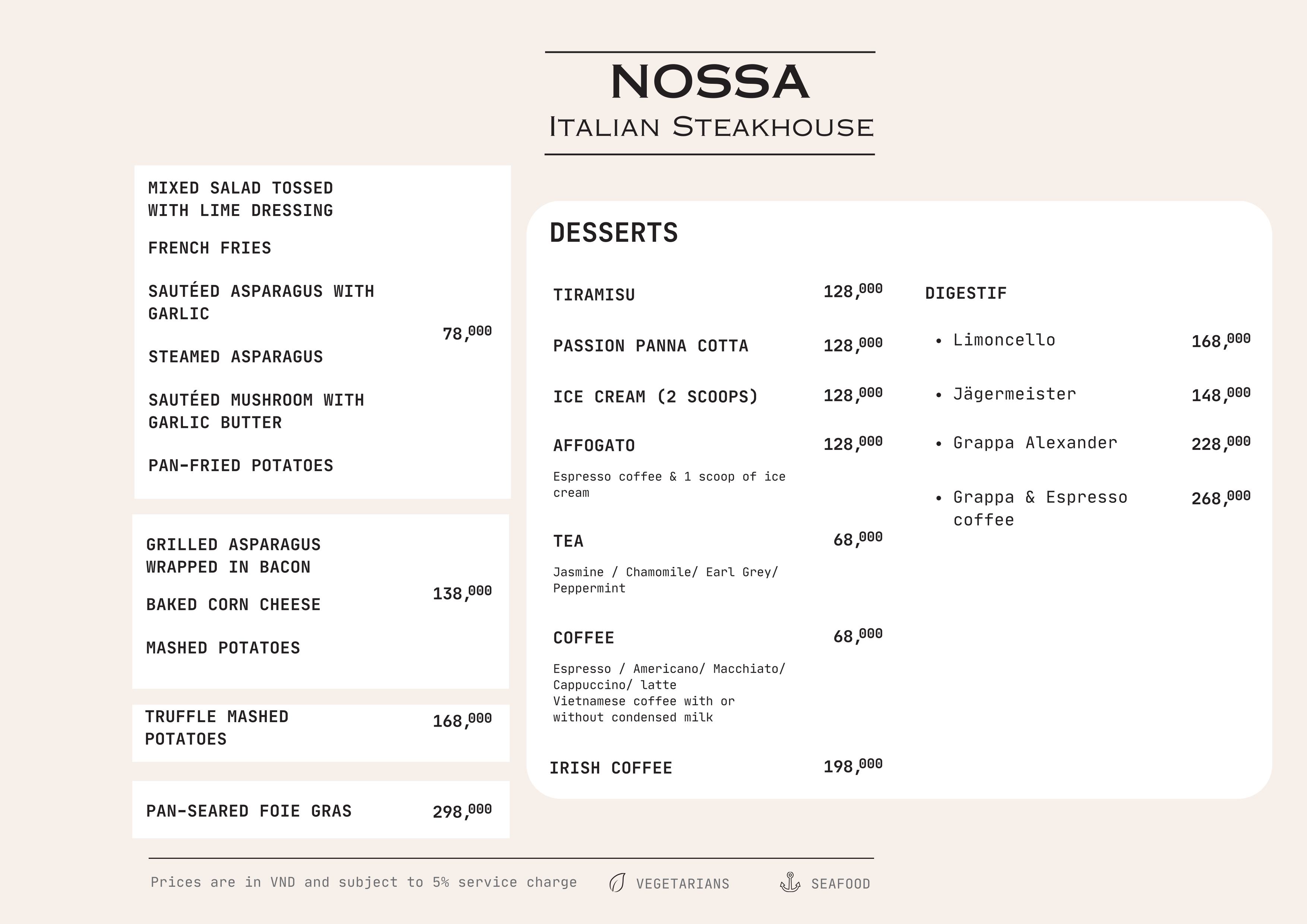 Menu NOSSA Italian steakhouse - Phạm Hồng Thái 4