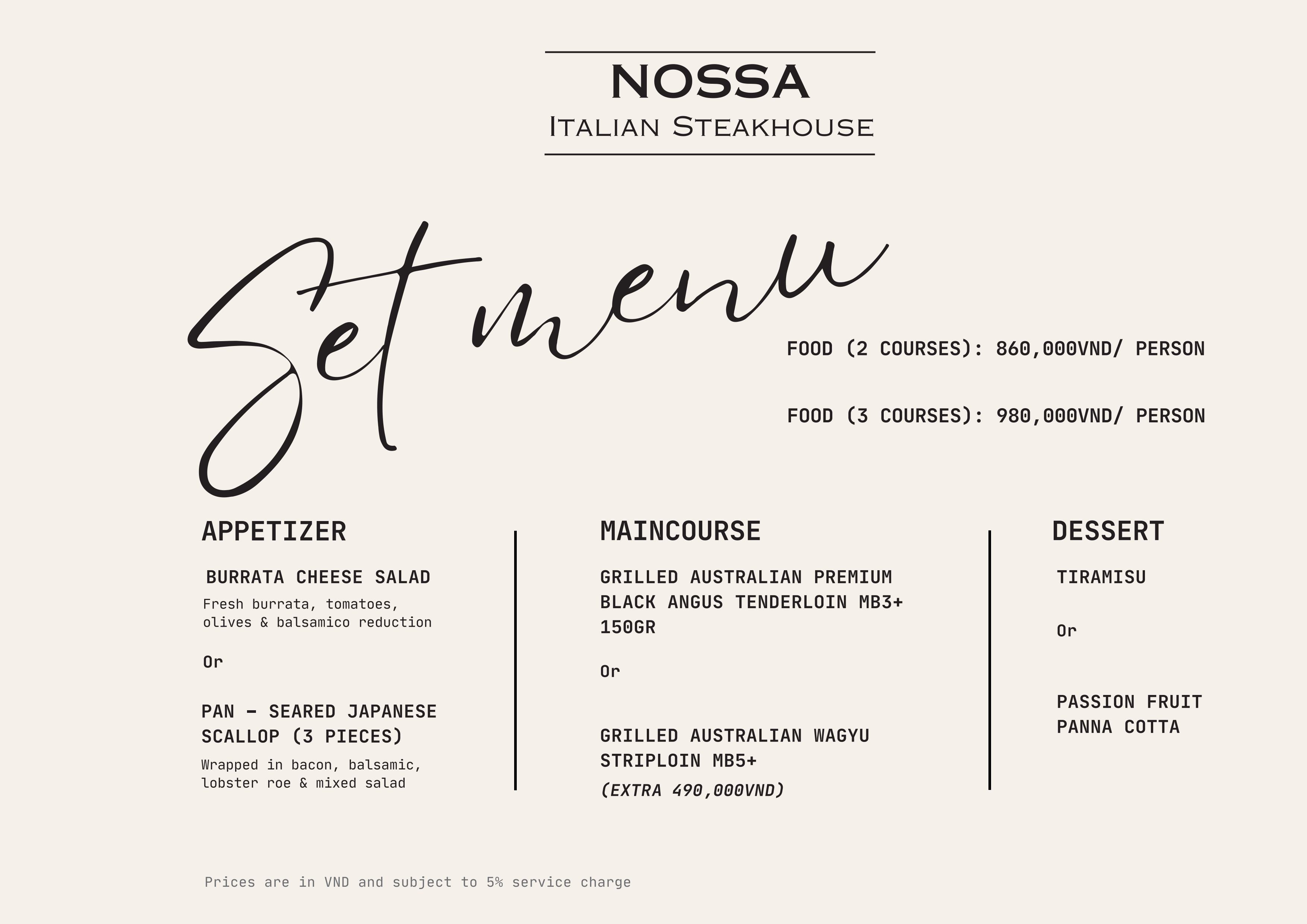Menu NOSSA Italian steakhouse - Phạm Hồng Thái 5