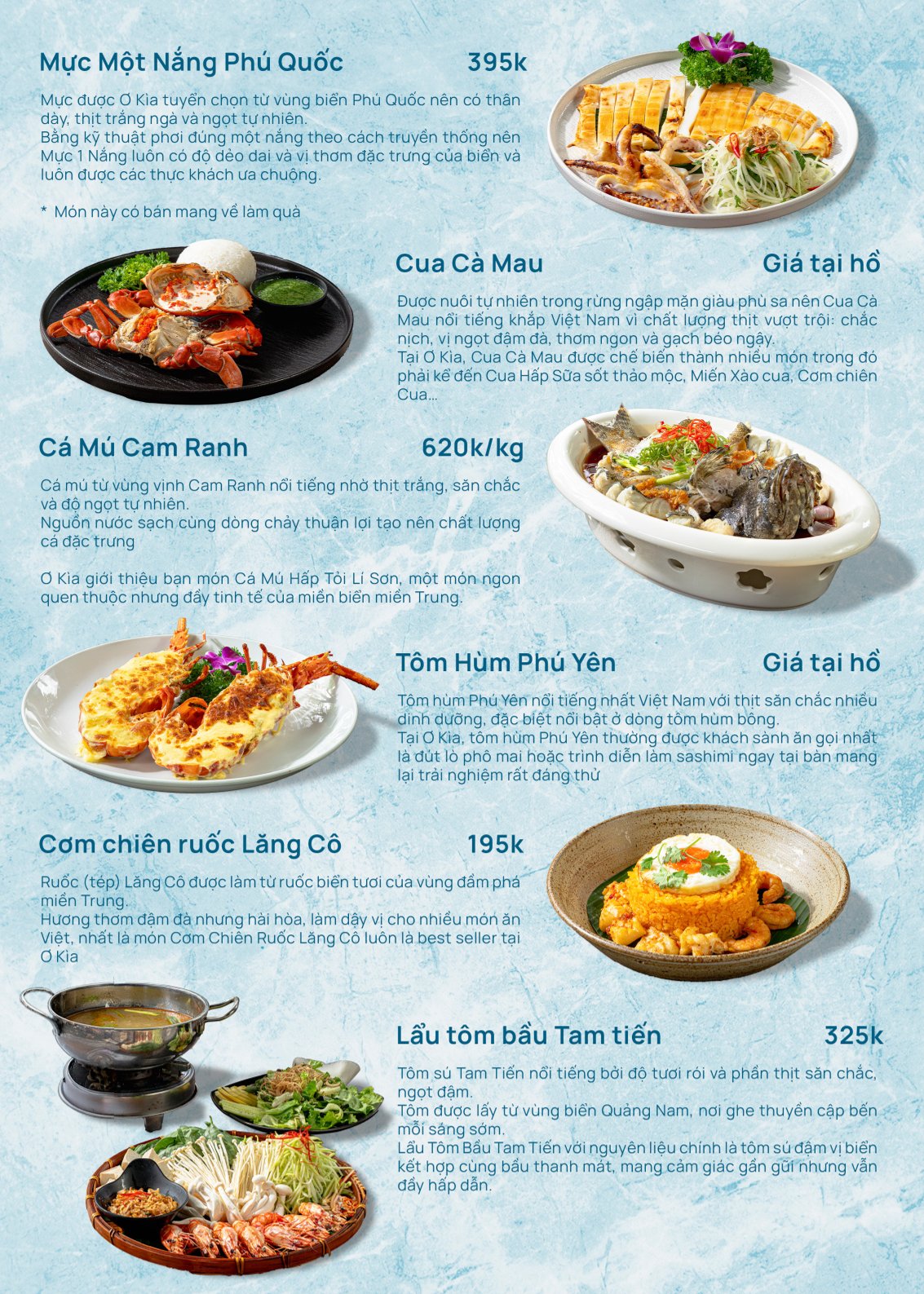 Menu Nhà Hàng Hải Sản Ơ Kìa - Trần Phú 2 