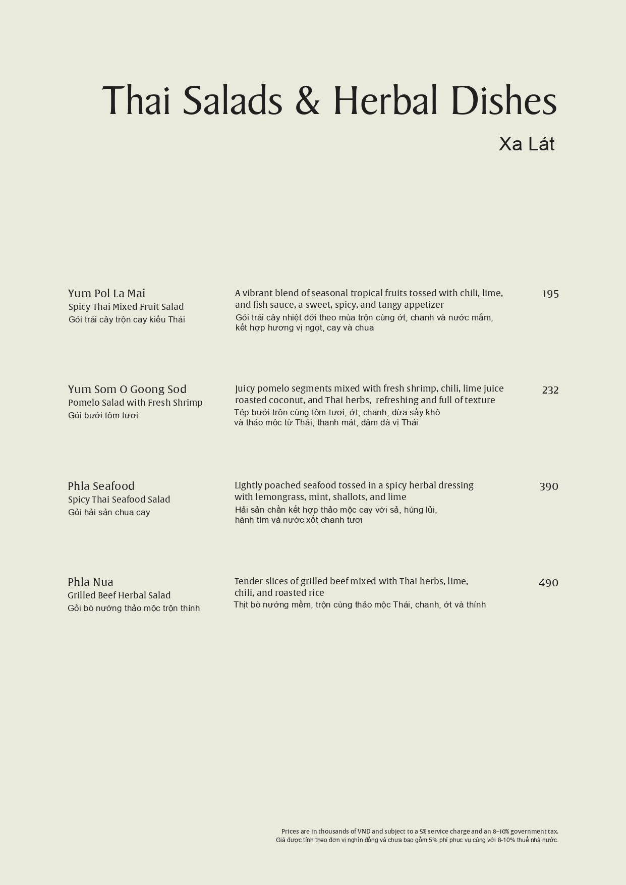Menu Nhà hàng SOI - Dusit Le Palais Tu Hoa - Âu Cơ 9 