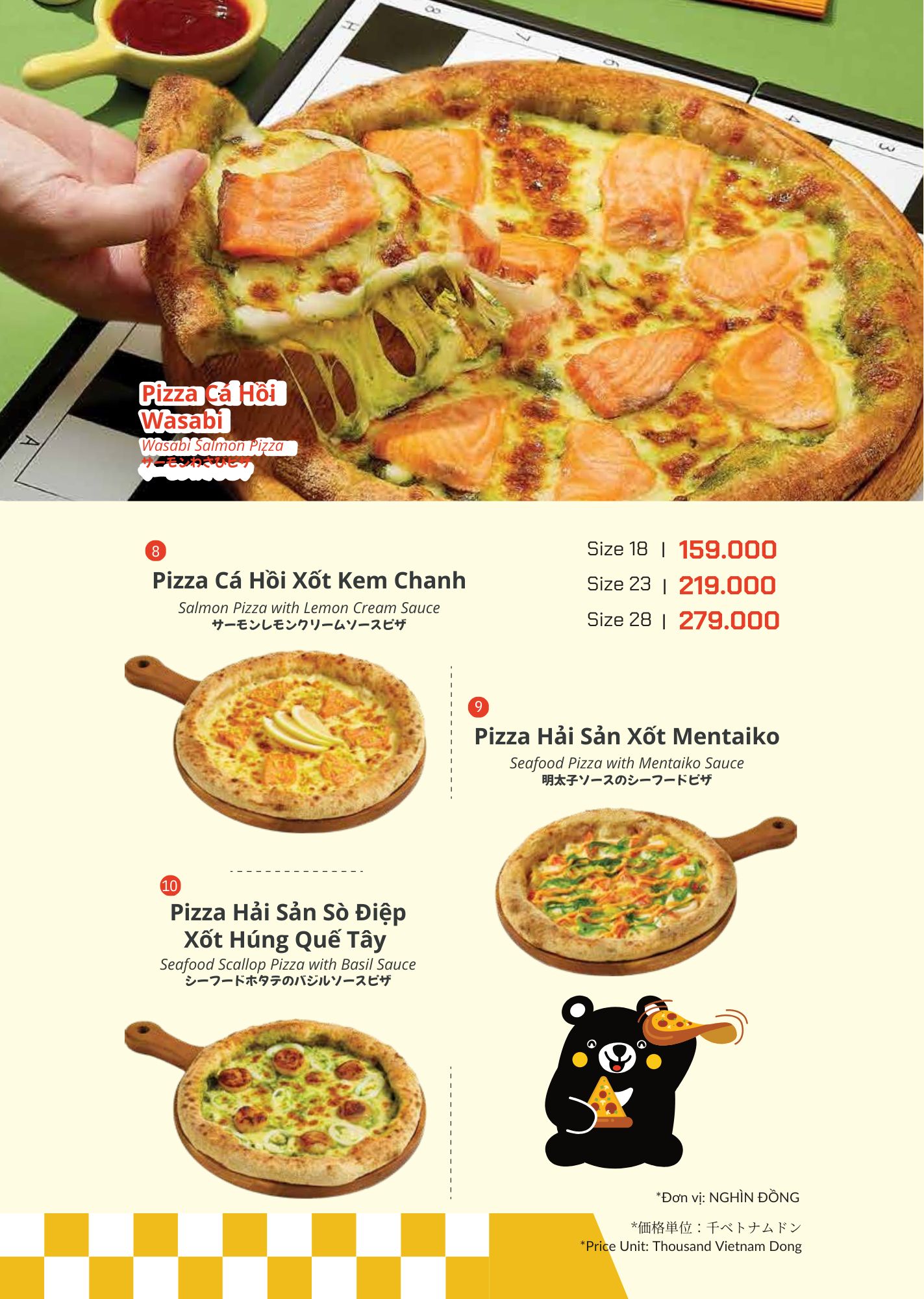 Menu Kuma Pizza - Aeon Xuân Thủy 8 