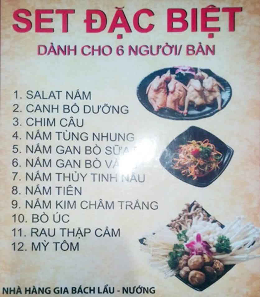 Menu Lẩu Nấm Gia Bách 3 