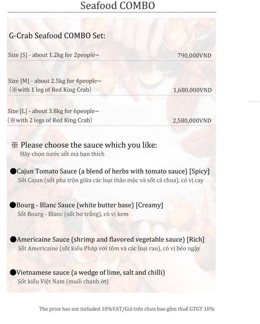 Menu G-Crab - Nhà hàng Hải Sản 11 