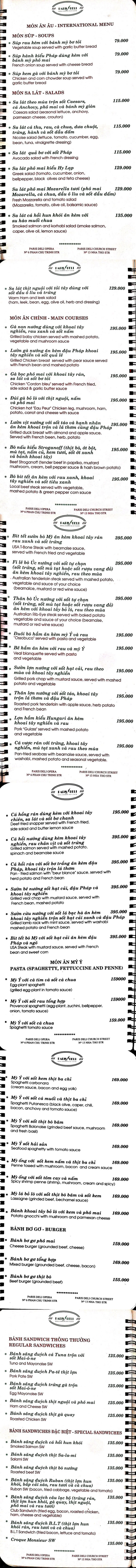 Menu Paris Deli - Phan Chu Trinh 2 