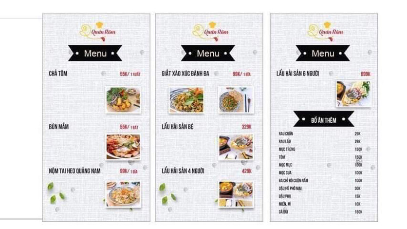 Menu Quán Rôm – Bánh Tráng Cuốn Thịt Heo - Giảng Võ 2 