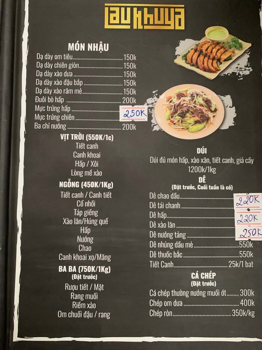 Menu Vườn Bia Lẩu Khuya - Trần Hoà 2 