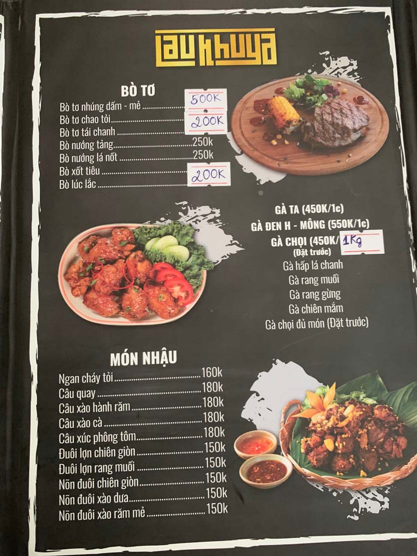 Menu Vườn Bia Lẩu Khuya - Trần Hoà 3 