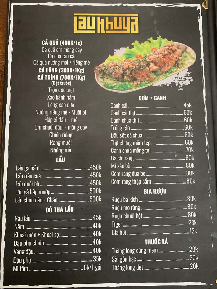 Menu Vườn Bia Lẩu Khuya - Trần Hoà 4 