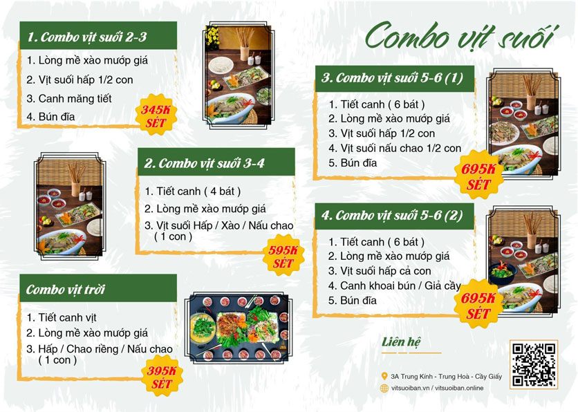 Menu Vịt Suối Bản - Trung Kính 2 