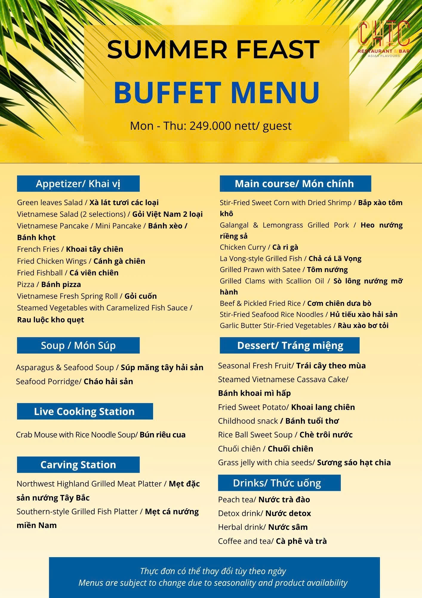 Menu Chic Restaurant - Bay Hotel 3 