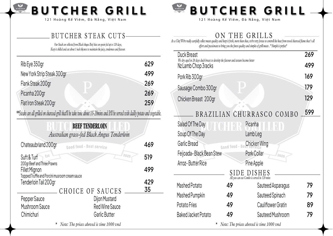 Menu Butcher Grilled - Hoàng Kế Viêm 1